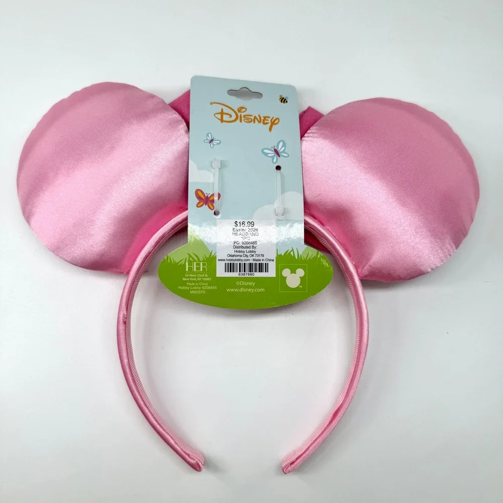 Disney Minnie Mouse Ear Headband Girls OS Pink NWT Easter Floral Embroidered Bow